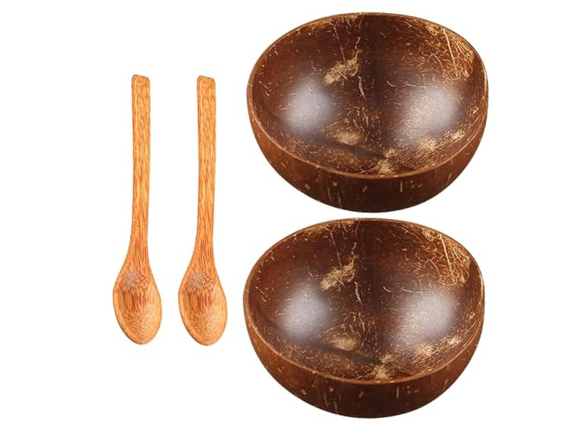 Coconut Bowl Palm Design With Shells Bowls Set Wood Woven Salad Hand Carved