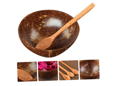 Coconut Bowl Palm Design With Shells Bowls Set Wood Woven Salad Hand Carved