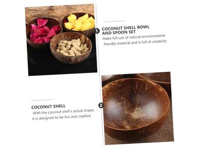 Coconut Bowl Palm Design With Shells Bowls Set Wood Woven Salad Hand Carved